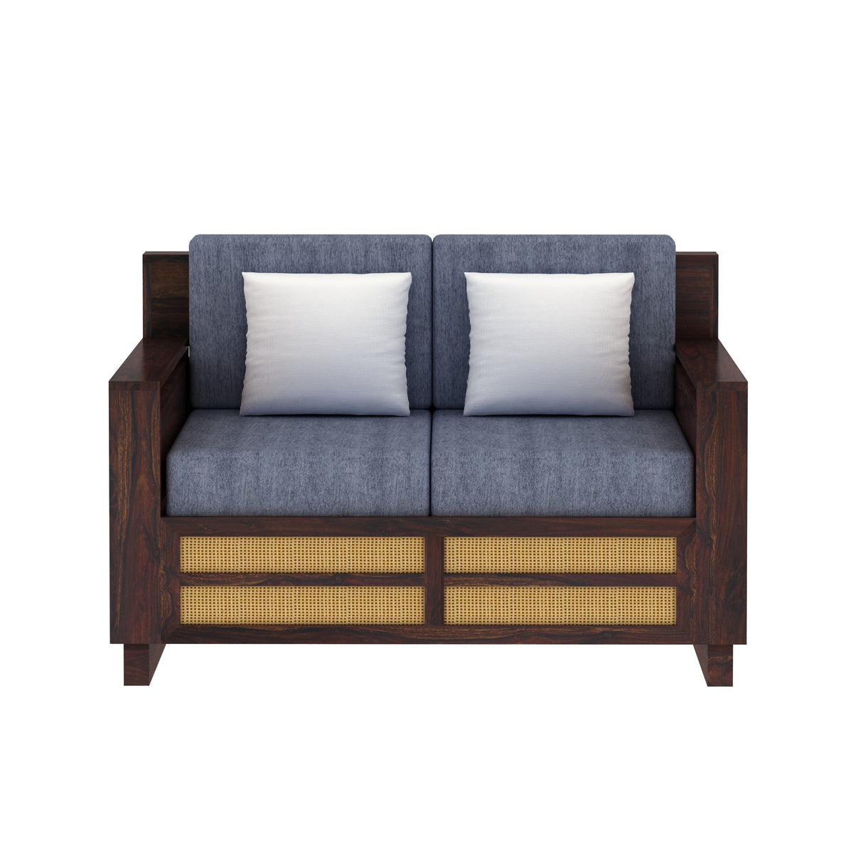 Syrus Solid Sheesham Wood 2 Seater Sofa With Side Pocket and Cane Design -1 Year Warranty