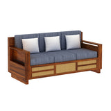 Syrus Solid Sheesham Wood 3 Seater Sofa With Side Pocket and Cane Design - 1  Year Warranty
