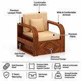 Wave Solid Sheesham Wood Single Seater Sofa With Side Pockets - 3 Years Warranty