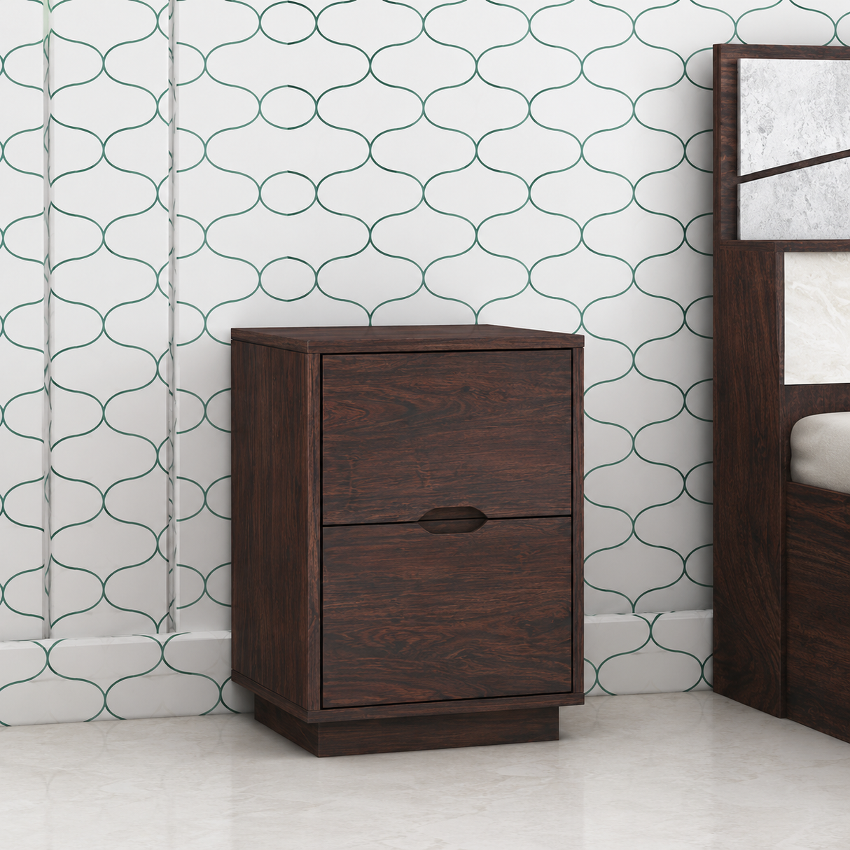 Foster Solid Sheesham Wood Bedside With Two Drawer Storage - 3 Years Warranty