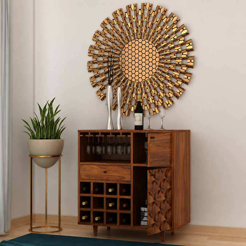 Raj Solid Sheesham Wood Bar Cabinet - 3 Year Warrranty