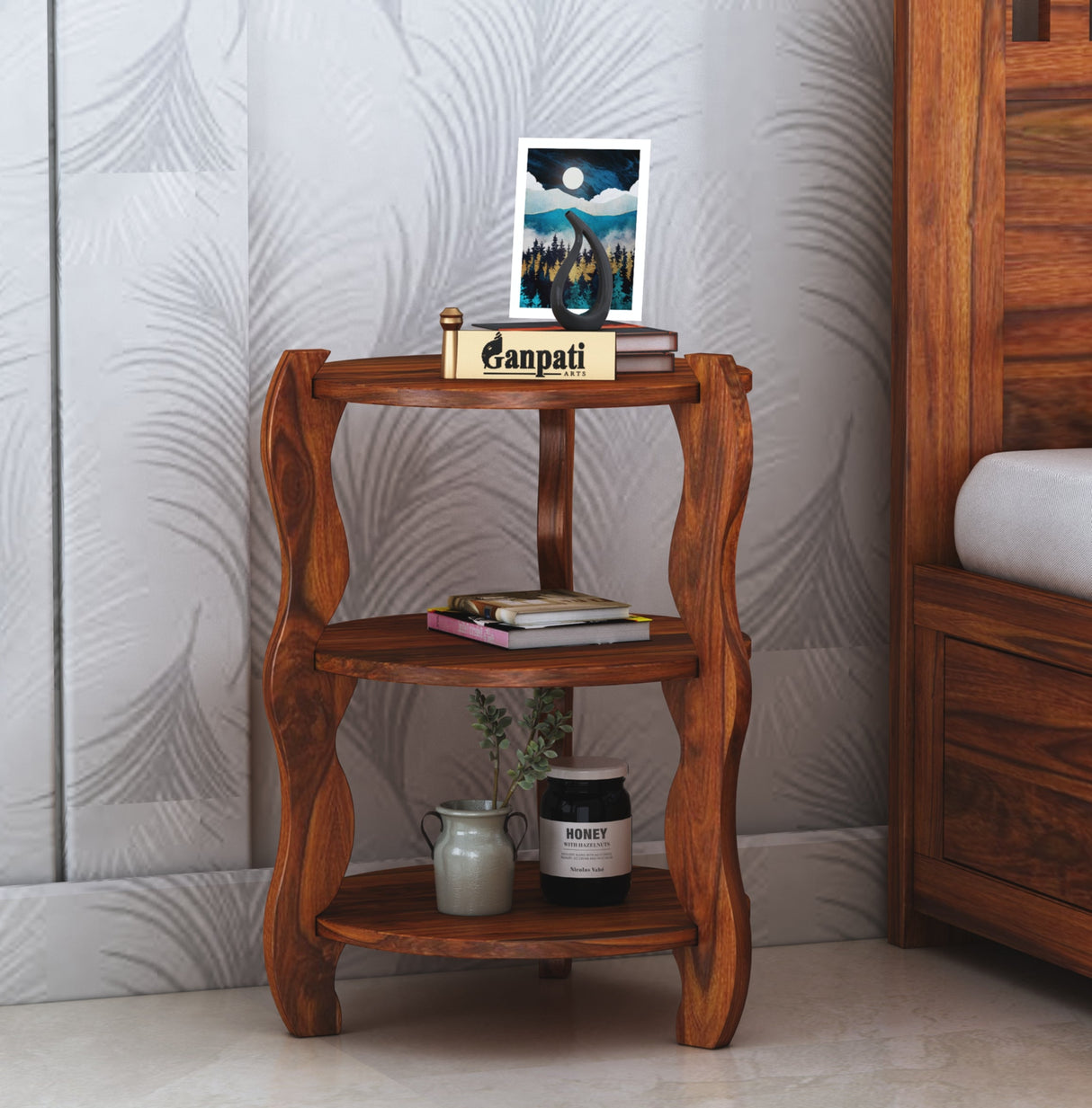 Crew Solid Sheesham Wood Bedside Table - 3 Years Warranty