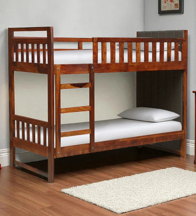 Swift Solid Sheesham Wood Bunk Bed Without Storage and Upholstered Headboard - 3 years Warranty features