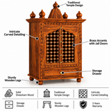 Brass Solid Sheesham Wood Mandir - 3 Years Warranty