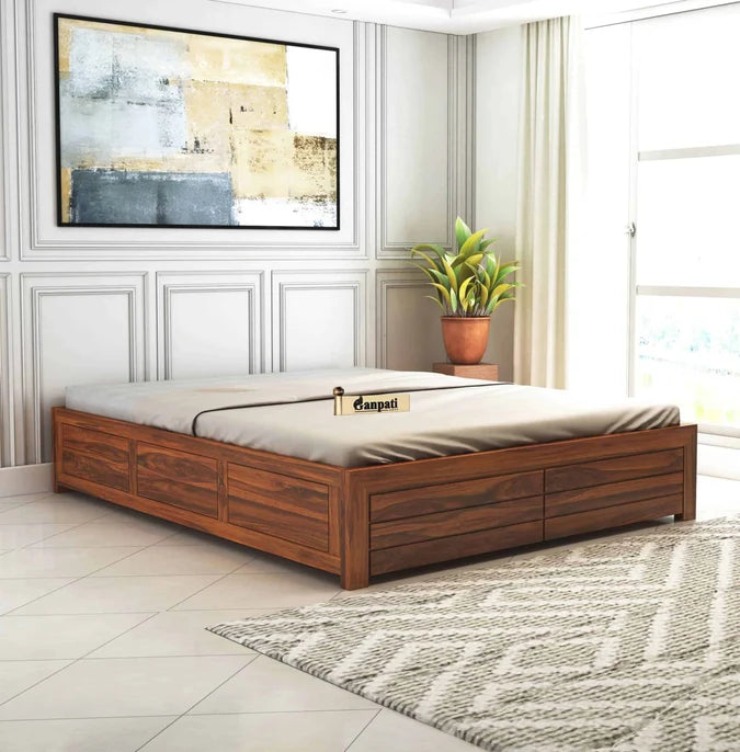 Italian Solid Sheesham Wood Bed With Box Storage Without Headboard - 3 Years Warranty features