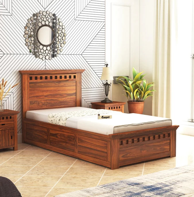Armania Solid Sheesham Wood Single Size Bed With Box Storage - 3 Years Warranty features