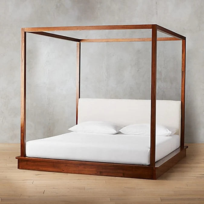 Elley Solid Sheesham Wood Platfrom Poster Bed with upholstered Headboard - 3 Years Warranty features