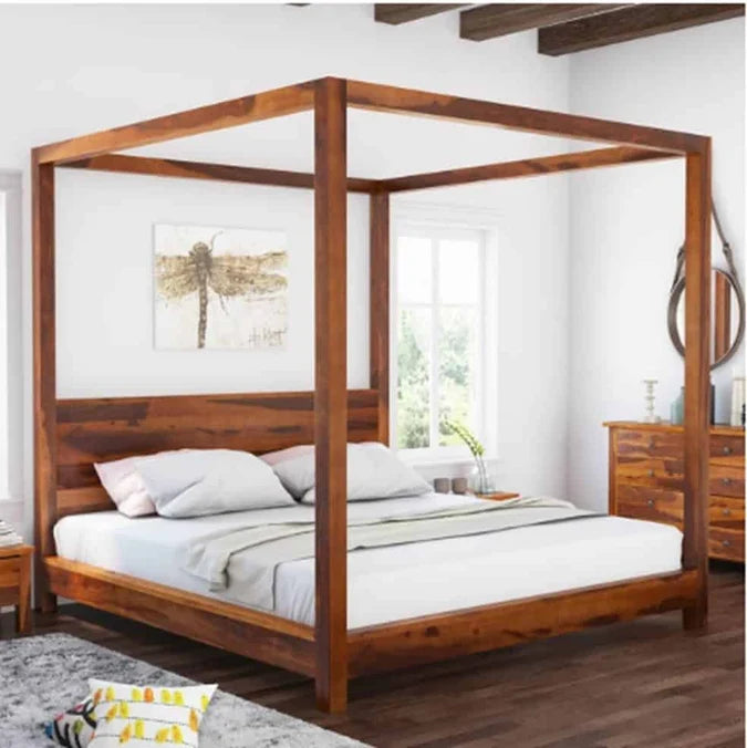 Maldives Solid Sheesham Wood Poster Bed - 3 Years Warranty features