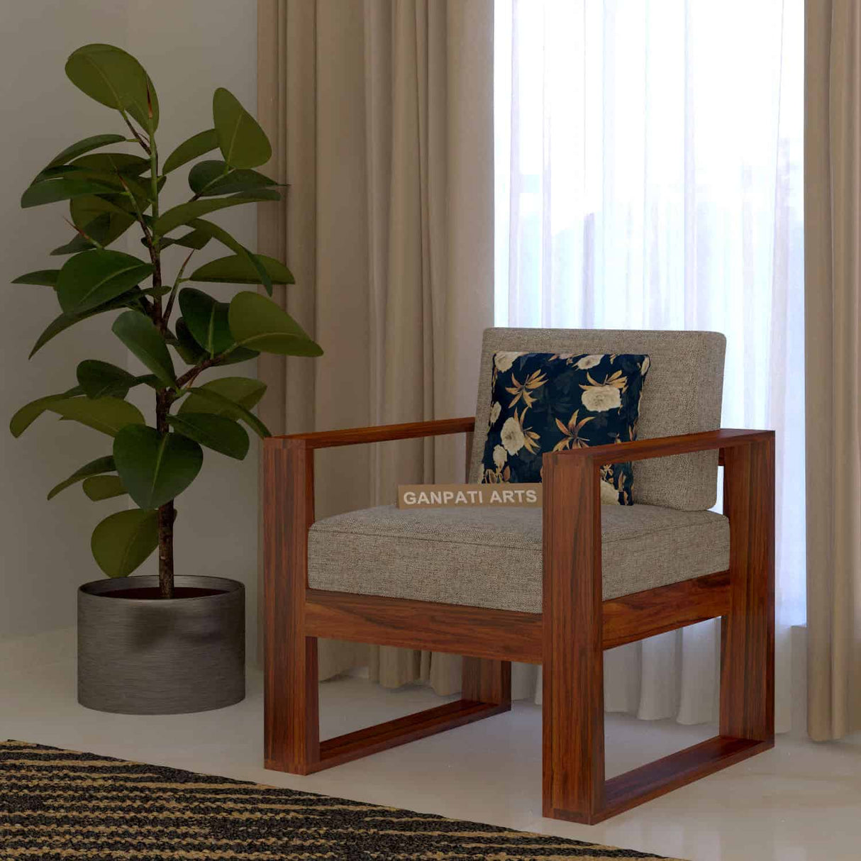 Euro Solid Sheesham Wood Single Seater Sofa - 3 Years Warranty