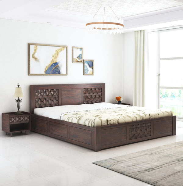 Raj Solid Sheesham Wood Full Box Storage Bed - 3 Years Warranty