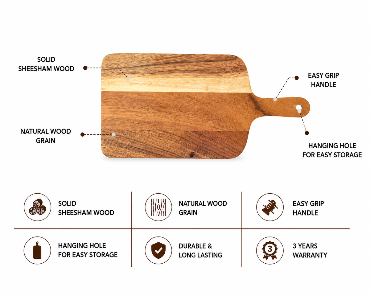 Chopping Board in Solid Sheesham Wood features