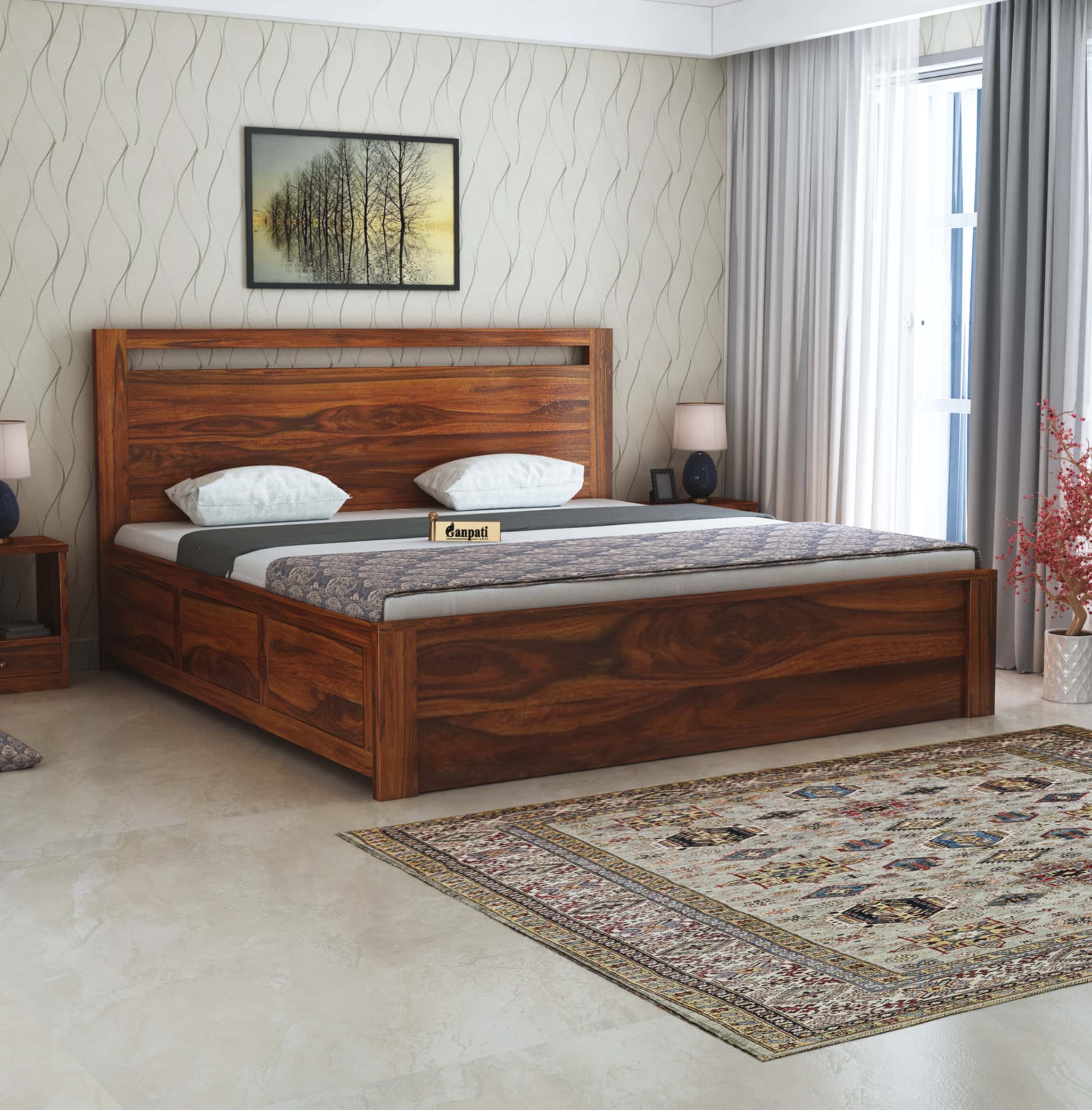 Jaipur Solid Sheesham Wood Box Storage Bed - 1 Year Warranty