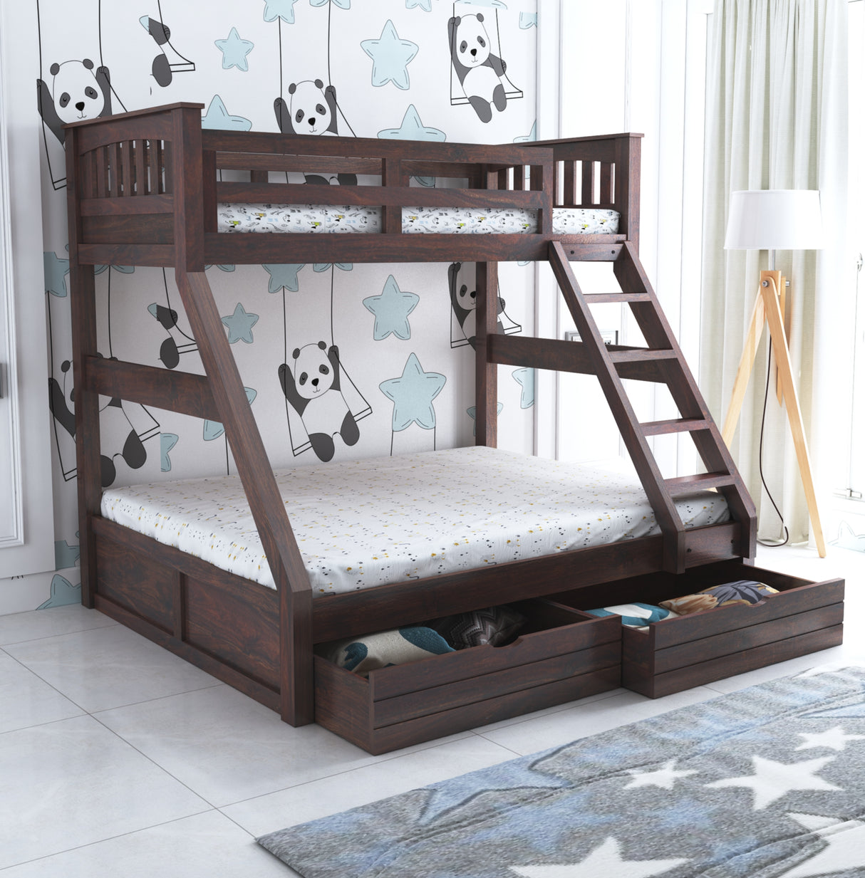 RIO Solid Sheesham Bunk Bed With Drawer Storage - 3 Years Warranty