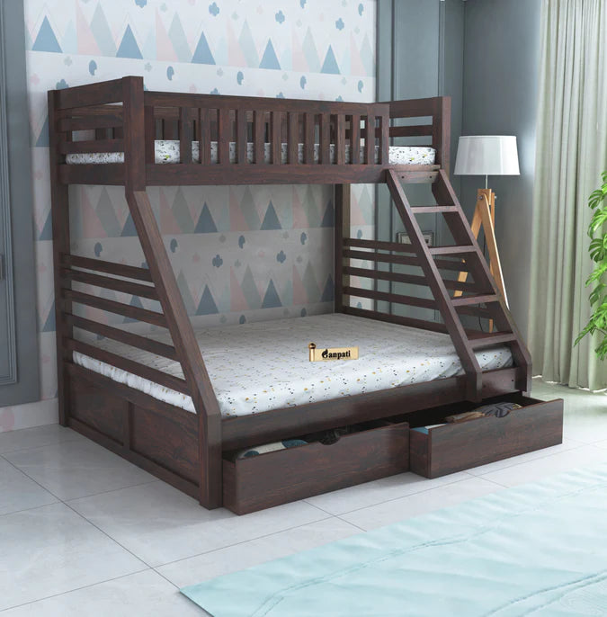 Intalian Solid Sheesham Bunk Bed With Drawer Storage - 3 Years Warranty features