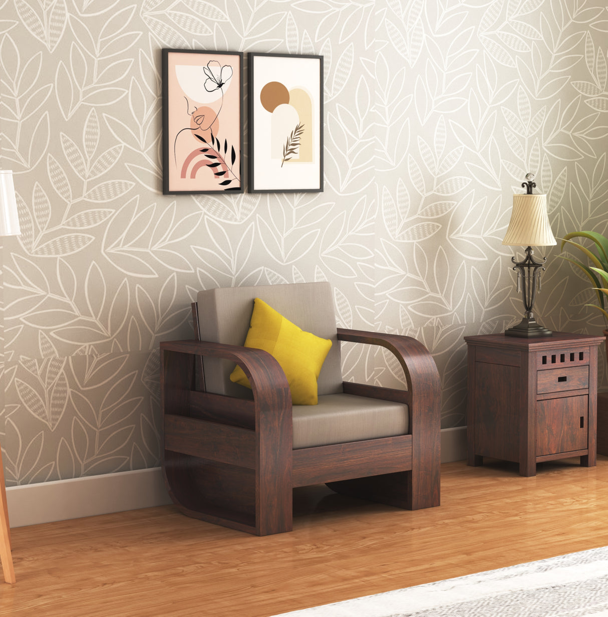 Crew Solid Sheesham Wood Single Seater Sofa With Side Pocket - 3 Years Warranty