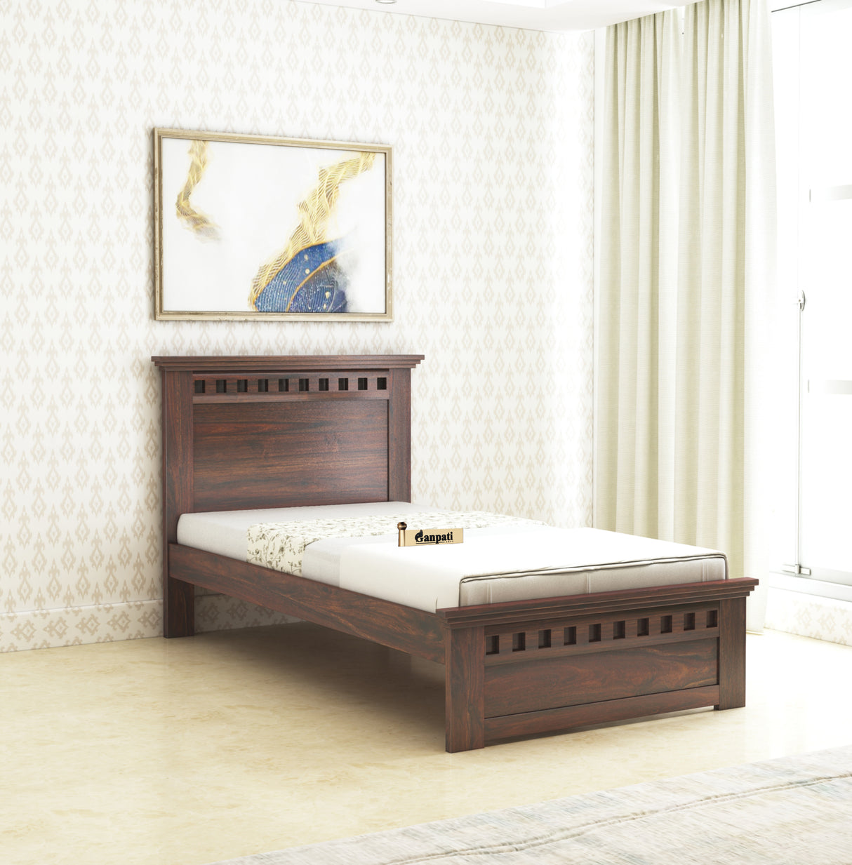 Armania Solid Sheesham Wood Single Size Bed Without Storage - 3 Years Warranty
