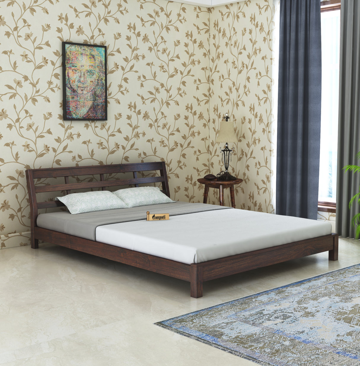 LATIN New Low Height Solid Sheesham Wood Bed Without Storage - 3 Years Warranty