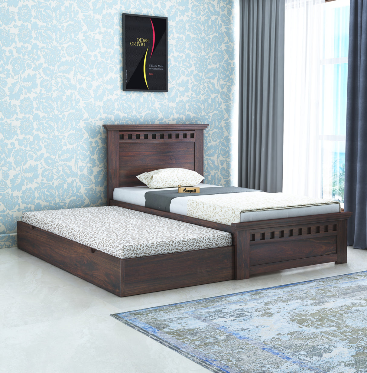 Armania Solid Sheesham Wood Single Trundle Bed With Storage - 3 Years Warranty