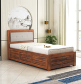 Euro Solid Sheesham Wood Single Bed With Box Storage - 3 Years Warranty
