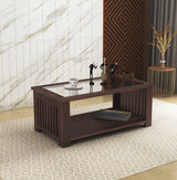 Maharaja Solid Sheesham Wood Coffee Table With Glass Top - 3 Years Warranty