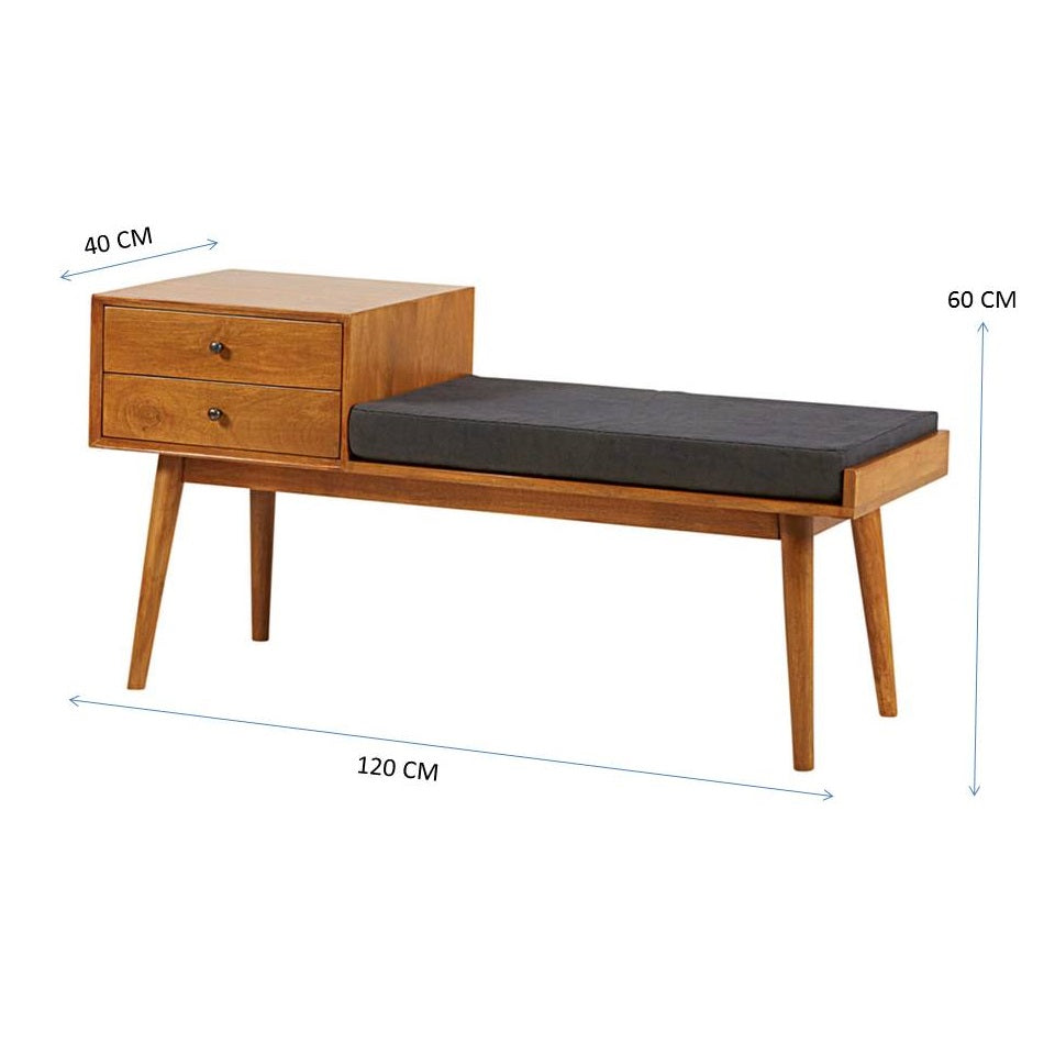 Lurid Solid Sheesham Wood Bench With Two Drawer Storage - 3 Years Warranty