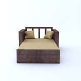 OSLO Solid Sheesham Wood Two Seater Sofa Cum Bed With Side Pocket - 3 Years Warranty