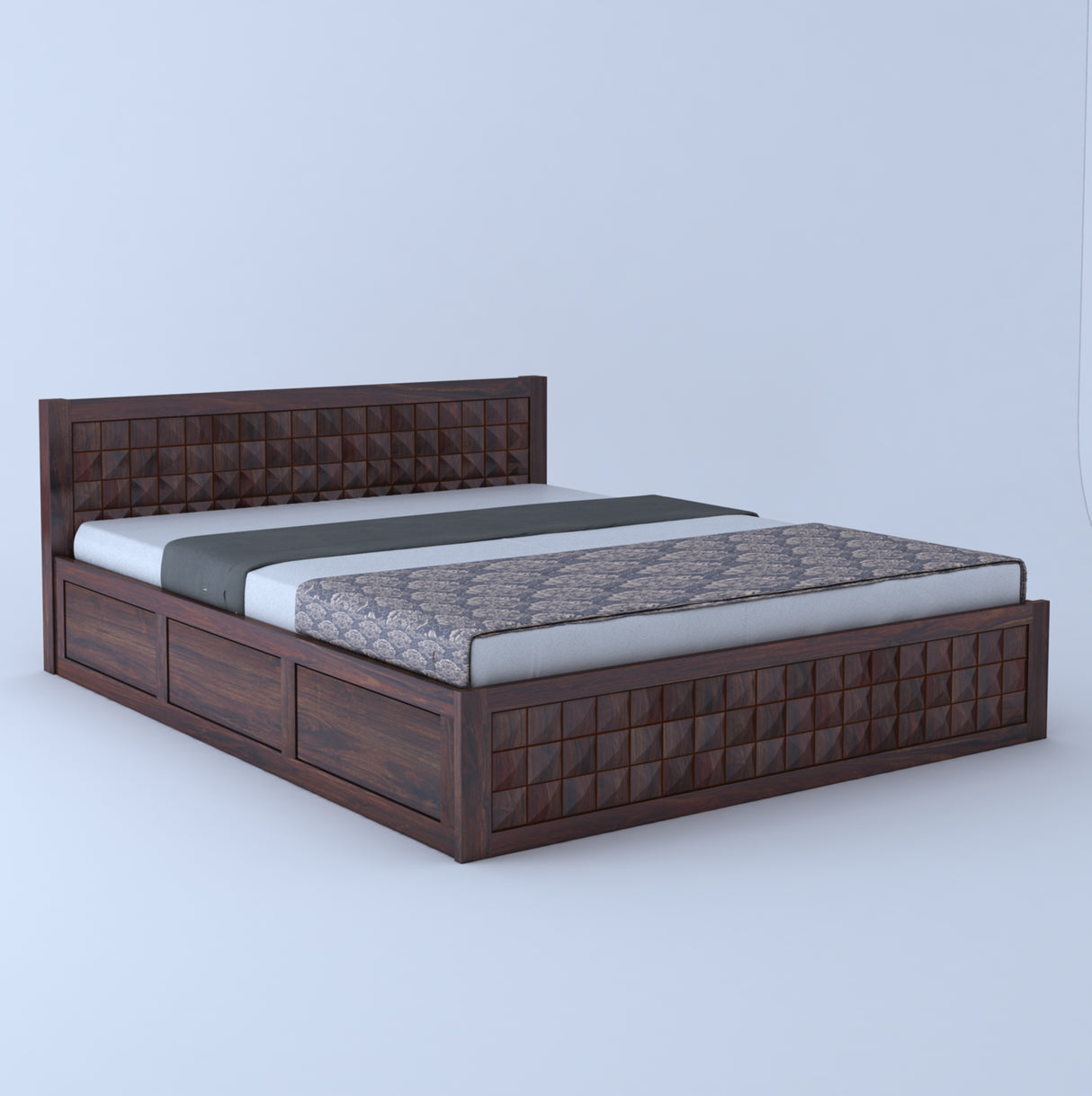 Oslo Diamond Solid Sheesham Wood Hydraulic Storage Bed - 3 Years Warranty