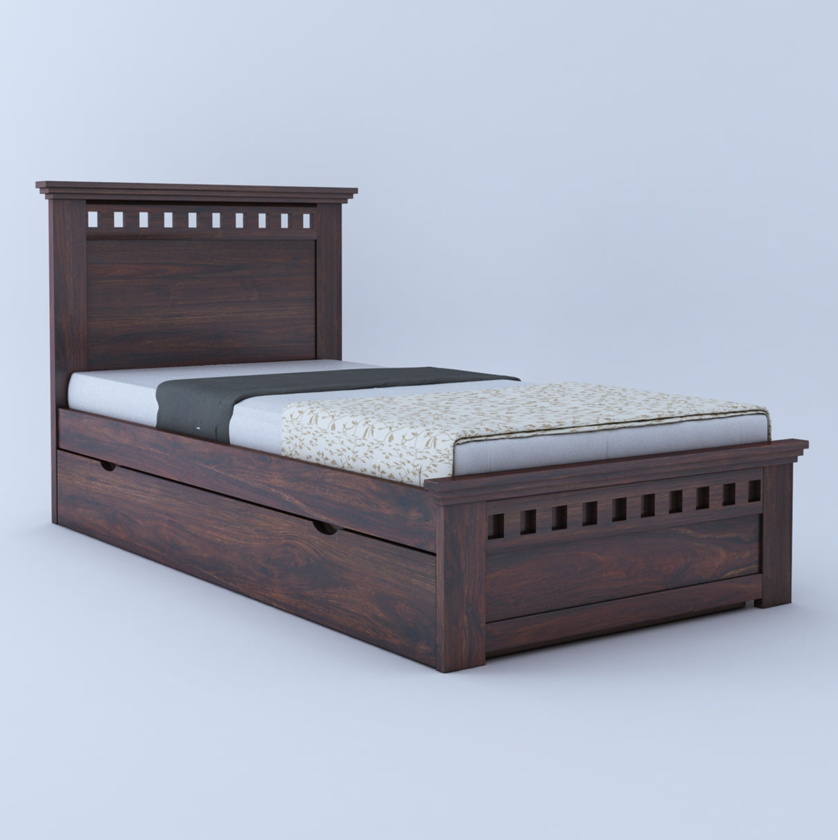 Armania Solid Sheesham Wood Single Trundle Bed With Storage - 3 Years Warranty