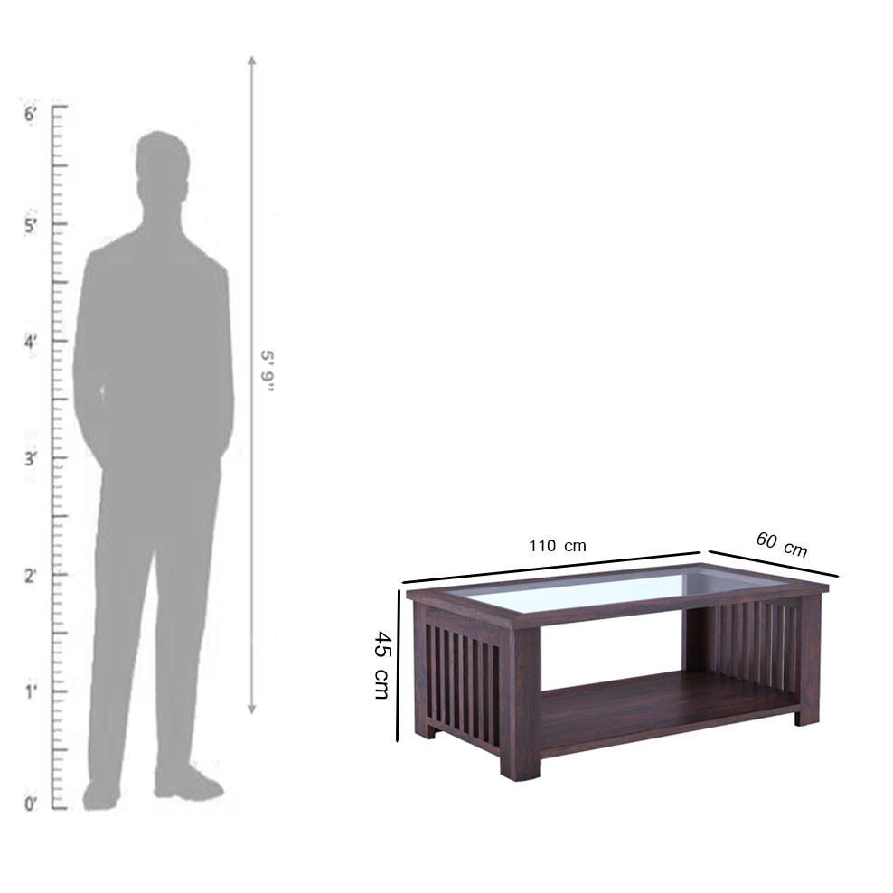 Maharaja Solid Sheesham Wood Coffee Table With Glass Top - 3 Years Warranty