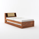 Mayor Solid Sheesham Wood Single Trundle Bed With Headboard Storage - 3 Years Warranty