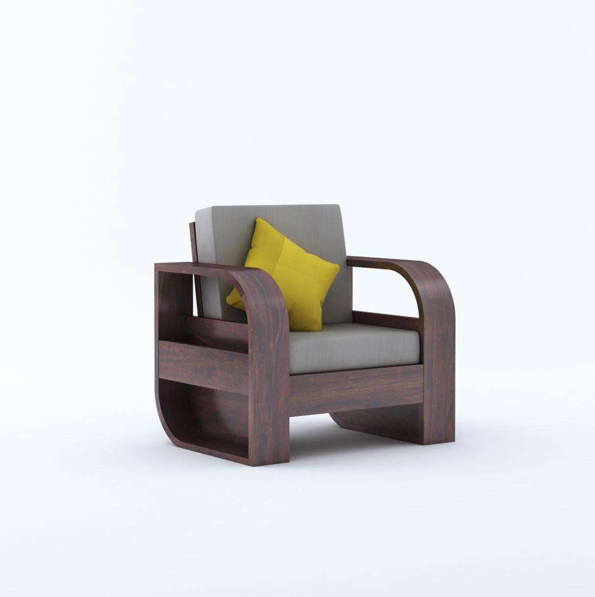 Crew Solid Sheesham Wood Single Seater Sofa With Side Pocket - 3 Years Warranty