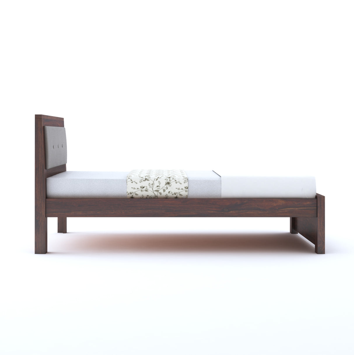 EURO Solid Sheesham Wood Single Bed With Upholstered Headboard - 3 Years Warranty