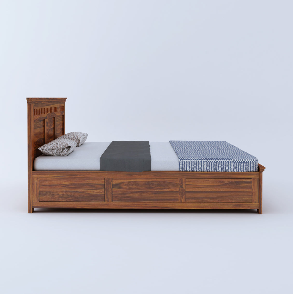 Armania Solid Sheesham Wood Hydraulic Storage Bed - 3 Years Warranty