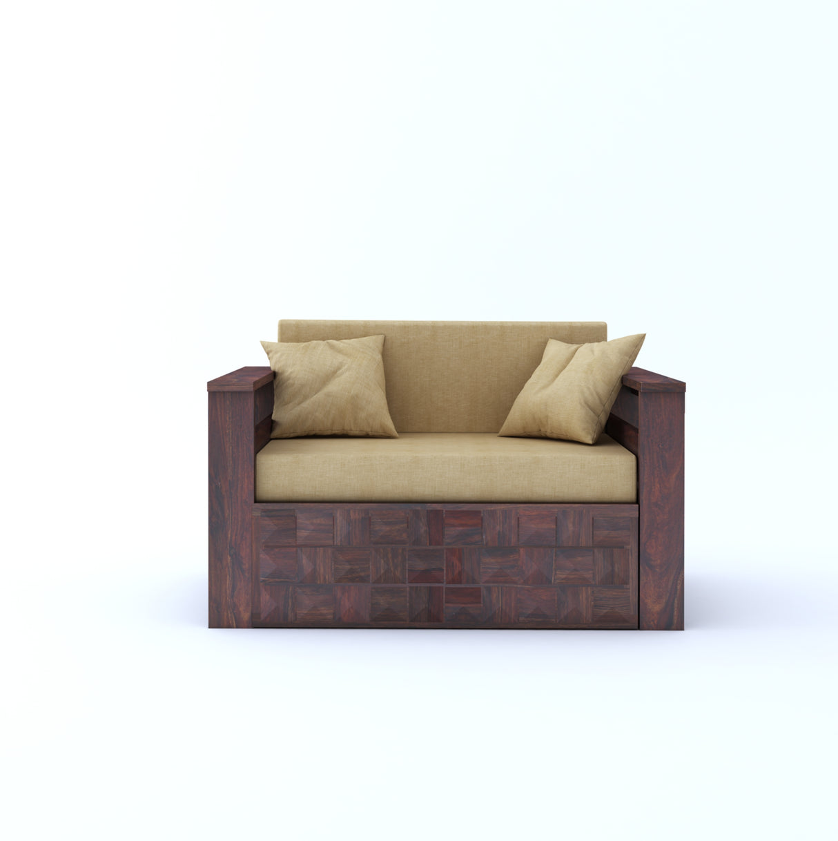 OSLO Solid Sheesham Wood Two Seater Sofa Cum Bed With Side Pocket - 3 Years Warranty