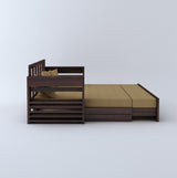 Lurid Solid Sheesham Wood 3 Seater Sofa Cum Bed Walnut with Side Pockets - 3 Years Warranty