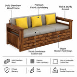Italian Solid Sheesham Wood 3 Seater Sofa With Side Pockets - 3 Years Warranty