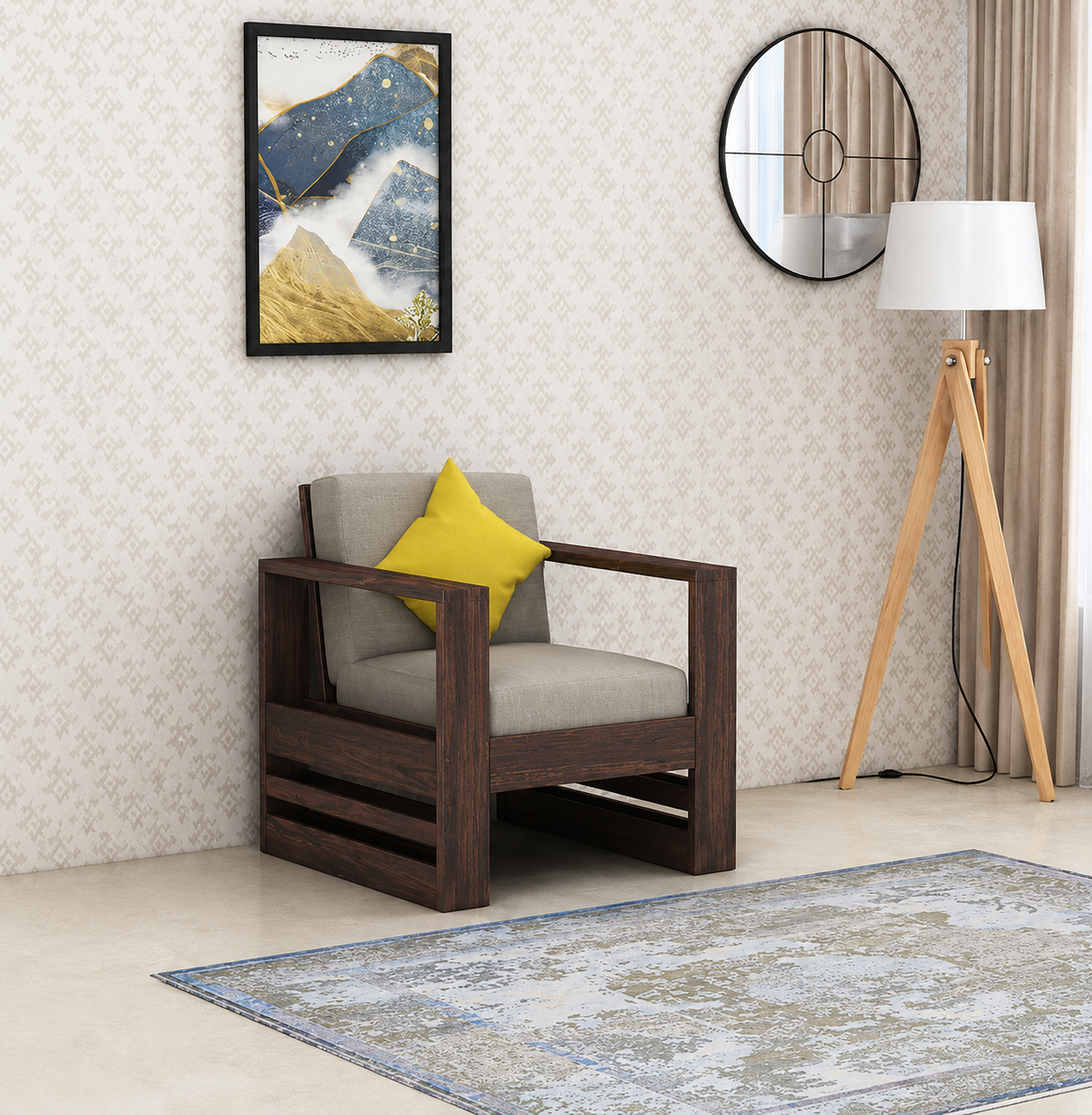Lurid Solid Sheesham Wood Single Seater Sofa - 3 Years Warranty