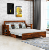 Foster Solid Sheesham Wood 3 Seater Sofa Cum Bed With Side Pockets FLORAL - 3 Years Warranty