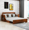 Foster Solid Sheesham Wood 3 Seater Sofa Cum Bed With Side Pockets FLORAL - 3 Years Warranty