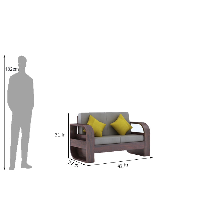 Crew Solid Sheesham Wood 2 Seater Sofa With Side Pocket - 3 Years Warranty