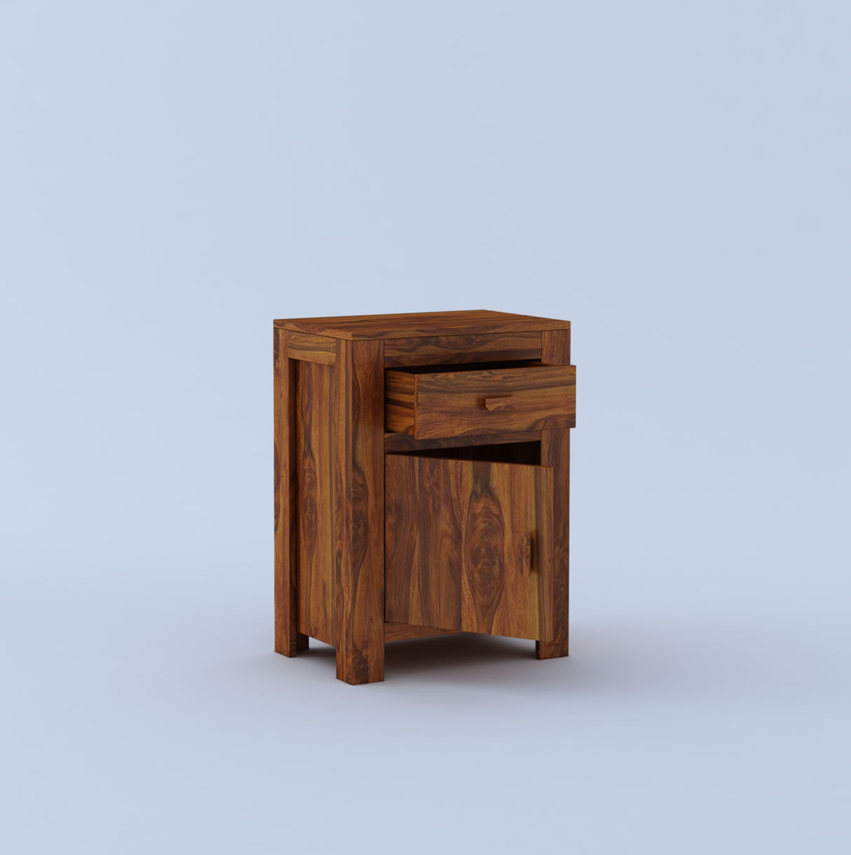 Akon Solid Sheesham Wood Bedside With Drawer and Door Storage - 3 Years Warranty