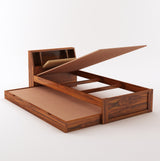 Mayor Solid Sheesham Wood Single Trundle Bed With Headboard Storage - 3 Years Warranty