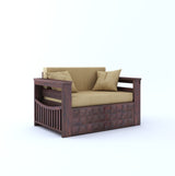 OSLO Solid Sheesham Wood Two Seater Sofa Cum Bed With Side Pocket - 3 Years Warranty