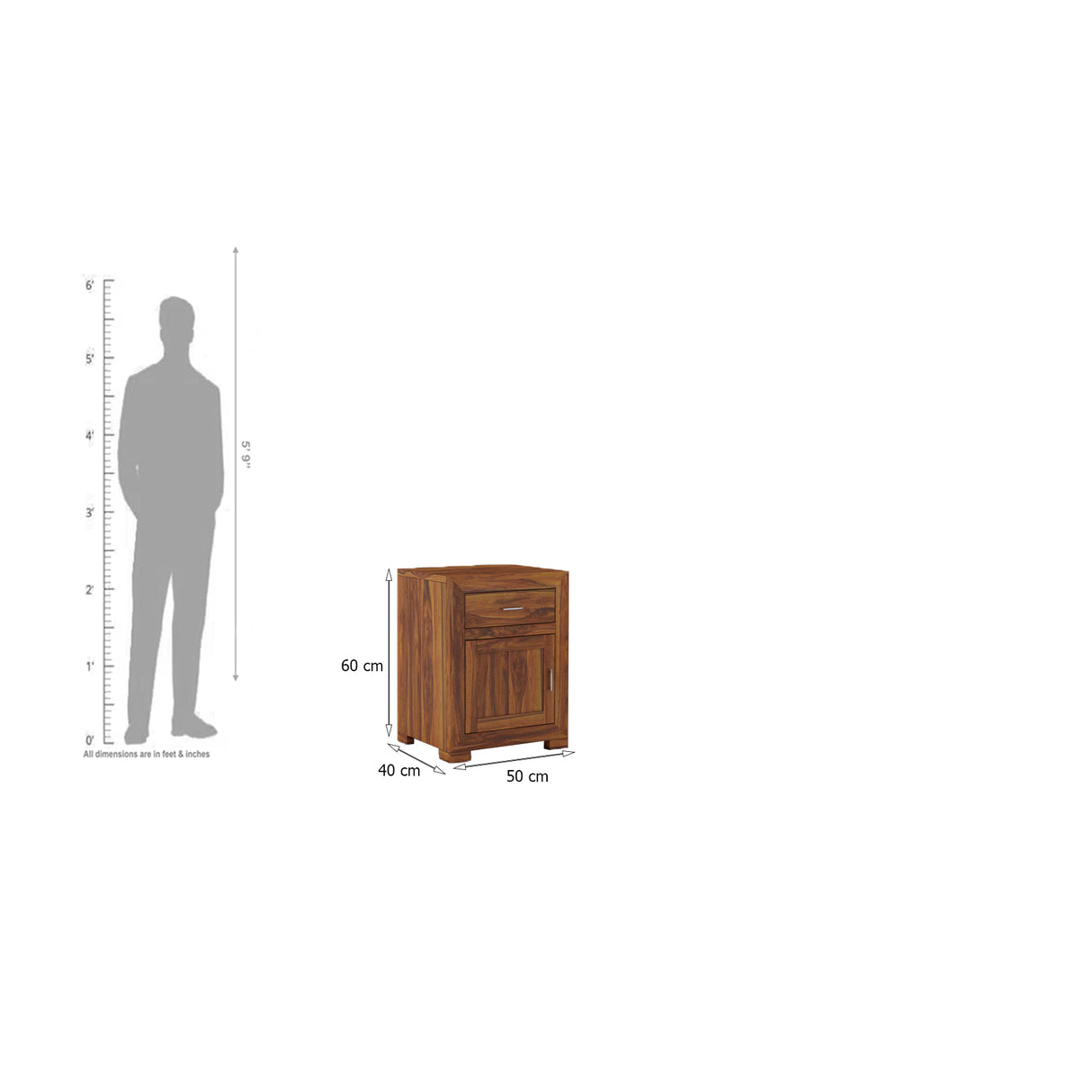 Trace Solid Sheesham Wood Bedside With Drawer and Door Storage - 3 Years Warranty