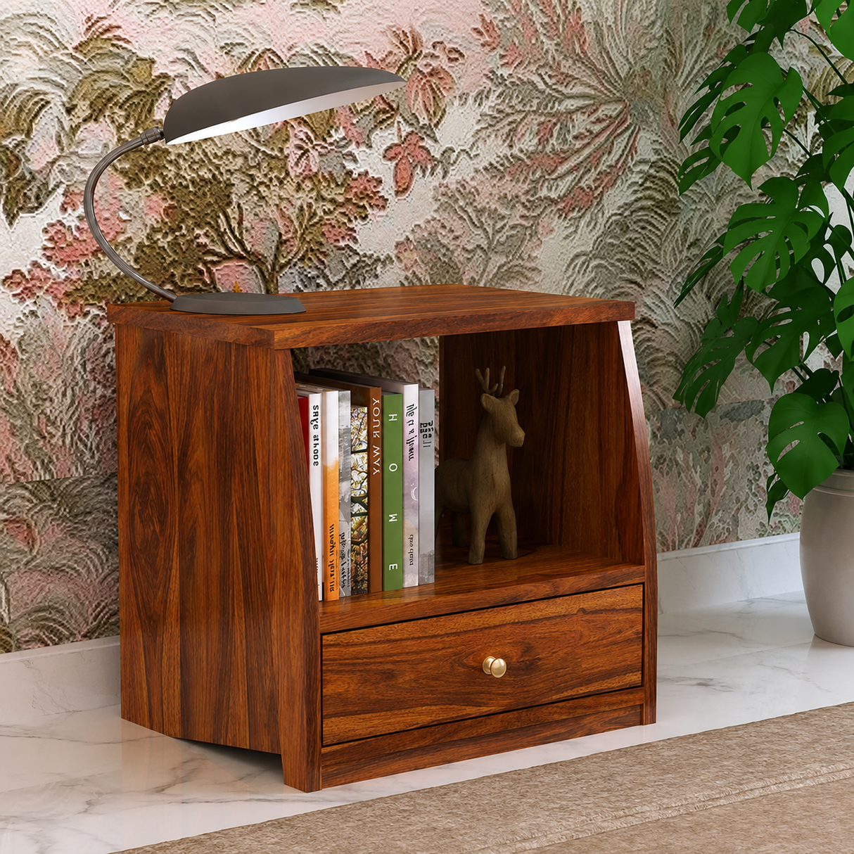 Mayor Solid Sheesham Wood  Bedside Table With One Drawer - 3 Years Warranty