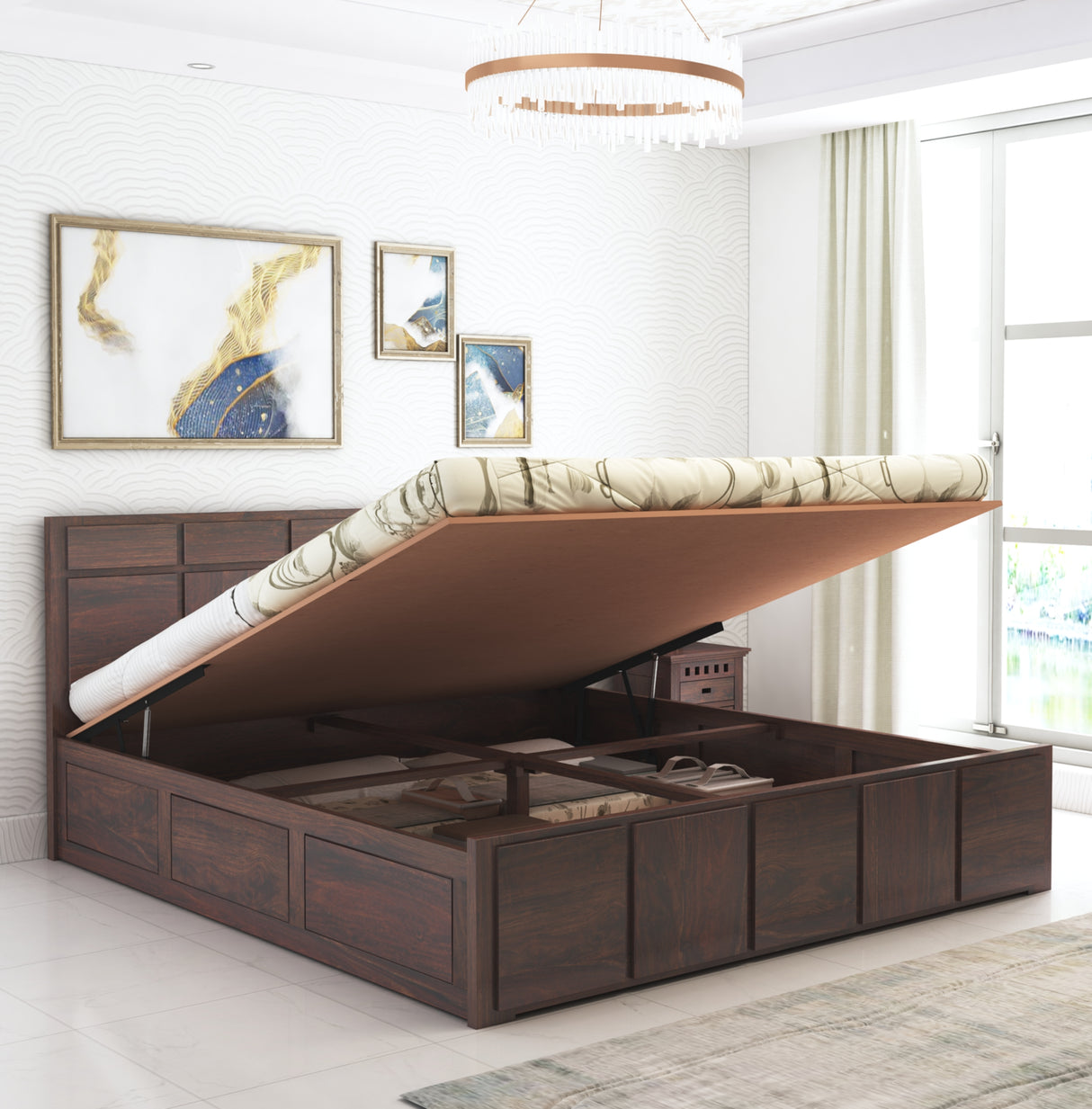 Scott Solid Sheesham Wood Bed With Hydraulic Storage - 3 Years Warranty