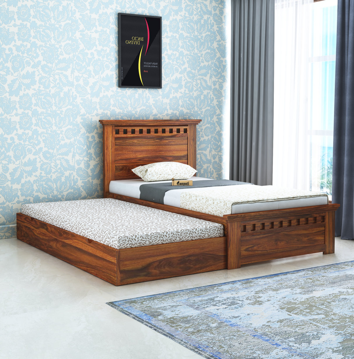 Armania Solid Sheesham Wood Single Trundle Bed With Storage - 3 Years Warranty