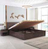 Raj Solid Sheesham Wood Bed With Hydraulic Storage - 3 Years Warranty