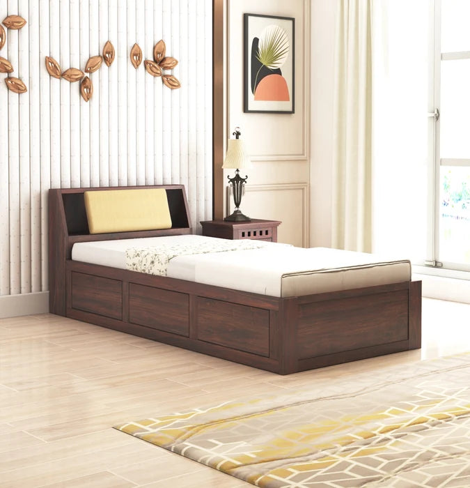 Mayor Solid Sheesham Wood Single Bed With Headboard and Box Storage - 3 Years Warranty features