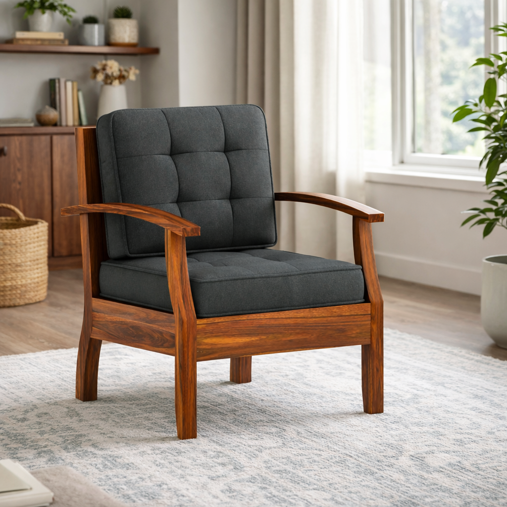 RAYON Solid Sheesham Wood Single Seater Sofa - 3 Year Warranty (LUXE EDITION)